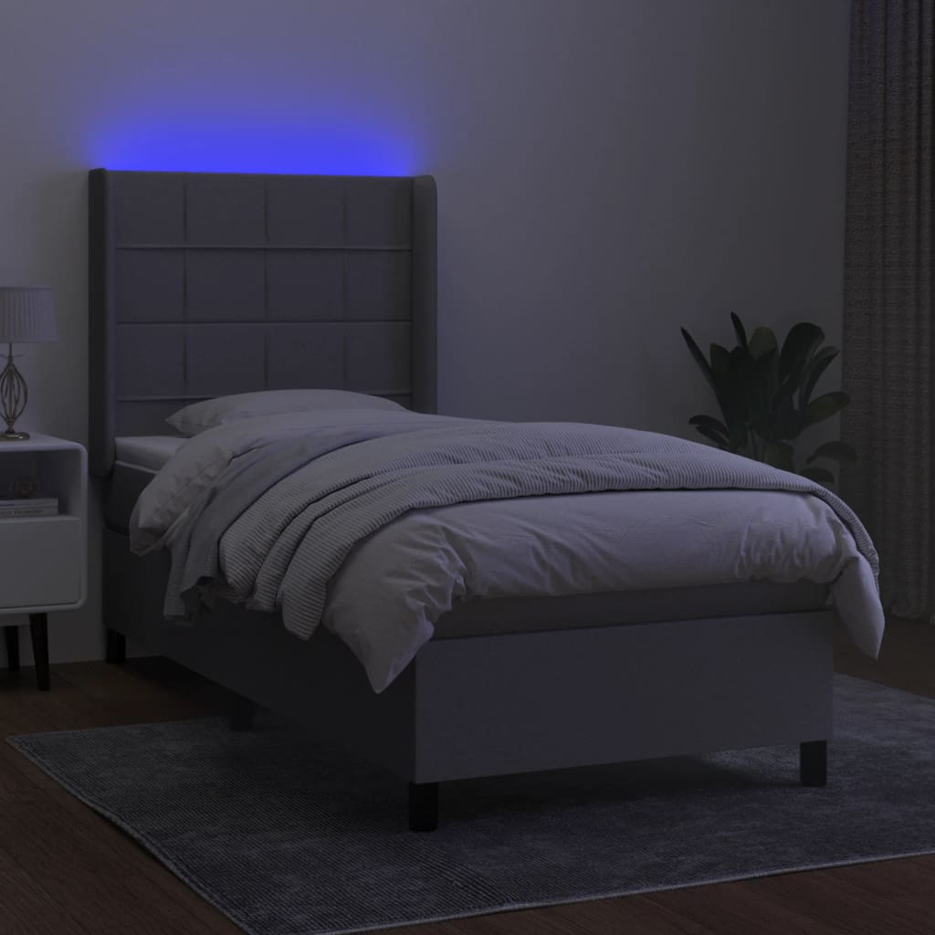Világosszürke szövet rugós és LED-es ágy matraccal 100x200 cm 3