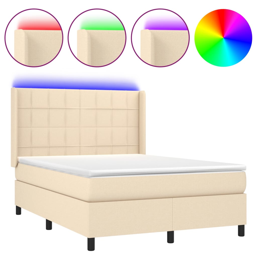 Krémszínű szövet rugós és LED-es ágy matraccal 140x190cm 2