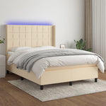 Krémszínű szövet rugós és LED-es ágy matraccal 140x190cm