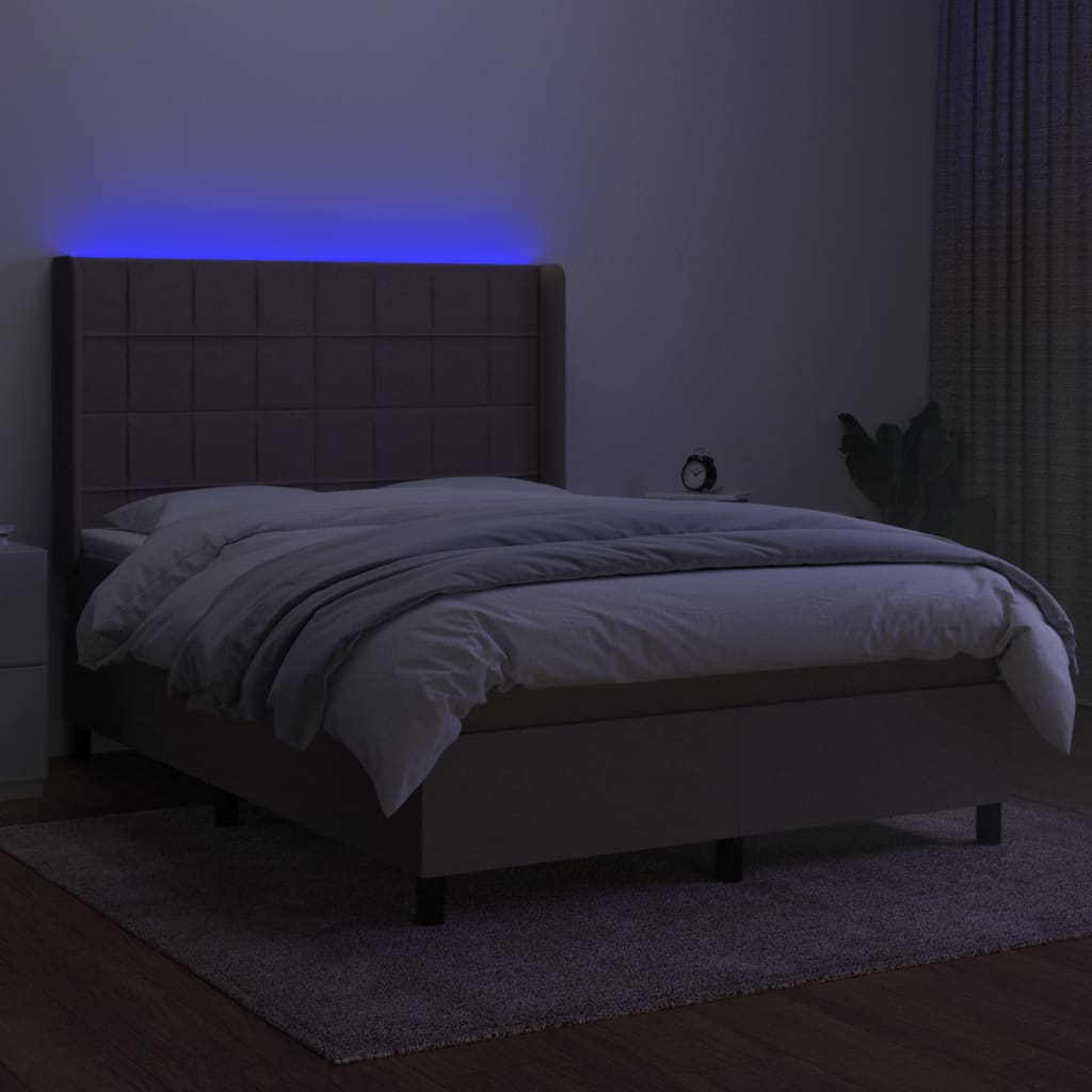 Tópszínű szövet rugós és LED-es ágy matraccal 140x200 cm 3
