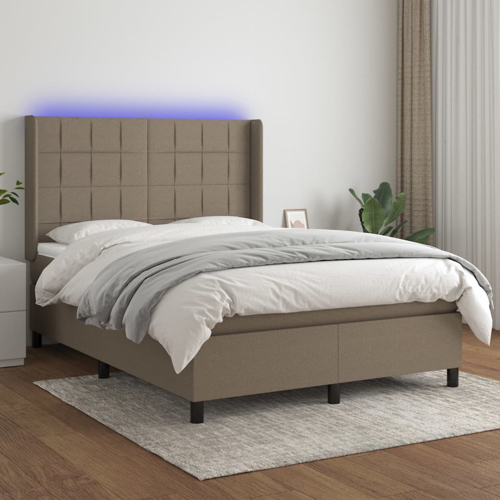 Tópszínű szövet rugós és LED-es ágy matraccal 140x200 cm