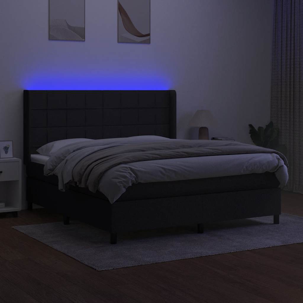 Fekete szövet rugós és LED-es ágy matraccal 180 x 200 cm 3
