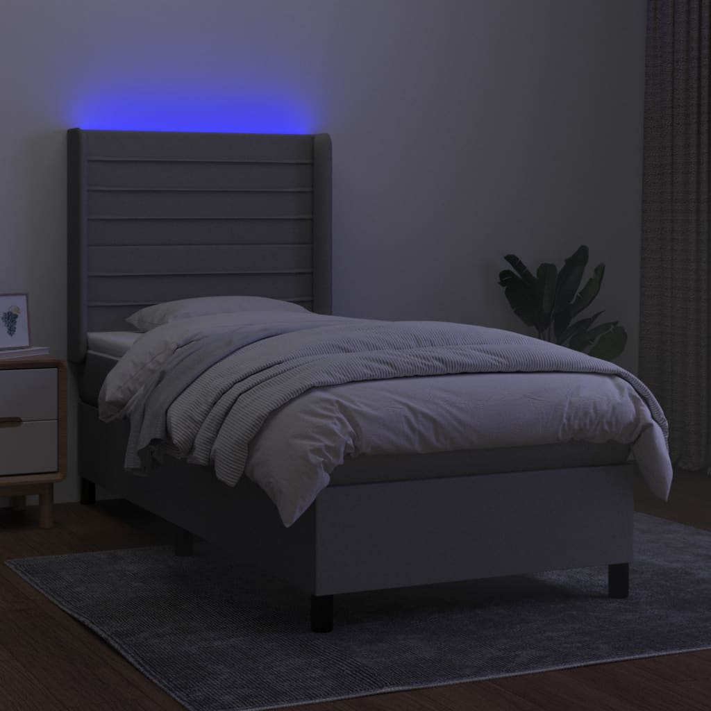 Világosszürke szövet rugós és LED-es ágy matraccal 100x200 cm 3
