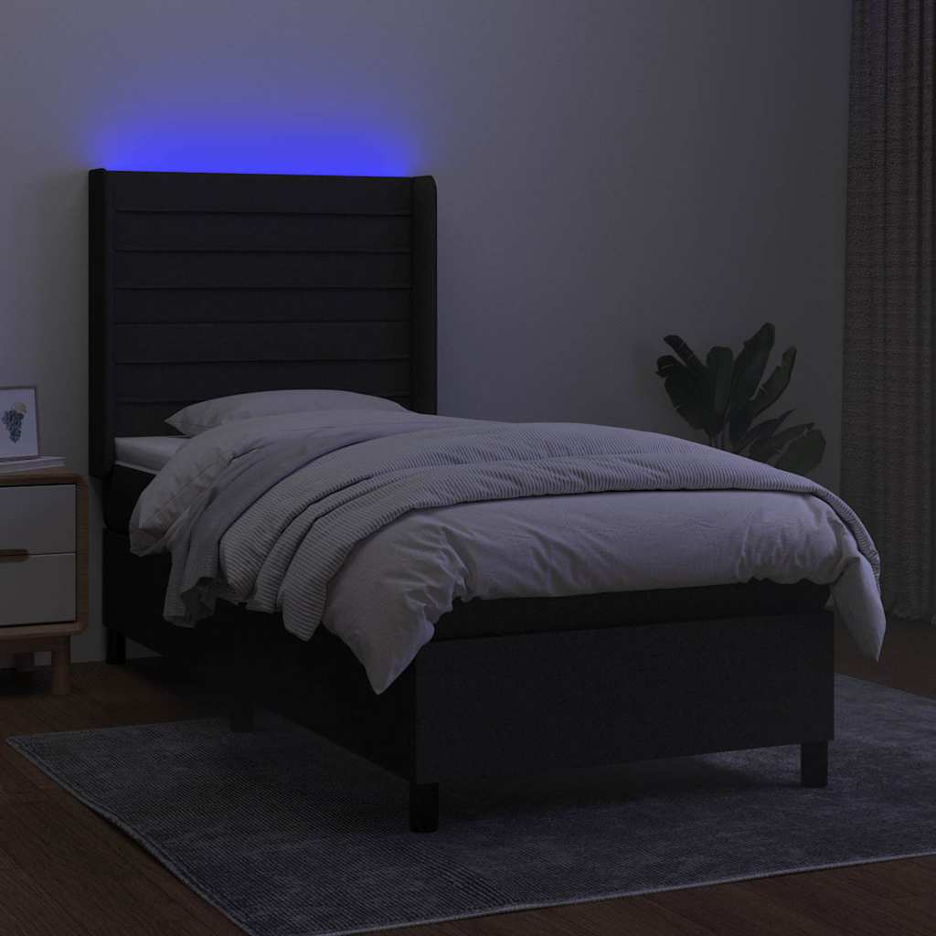 Fekete szövet rugós és LED-es ágy matraccal 100x200 cm 3