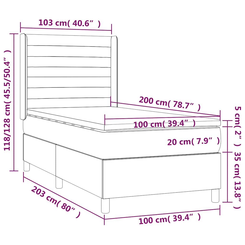 Fekete szövet rugós és LED-es ágy matraccal 100x200 cm 8