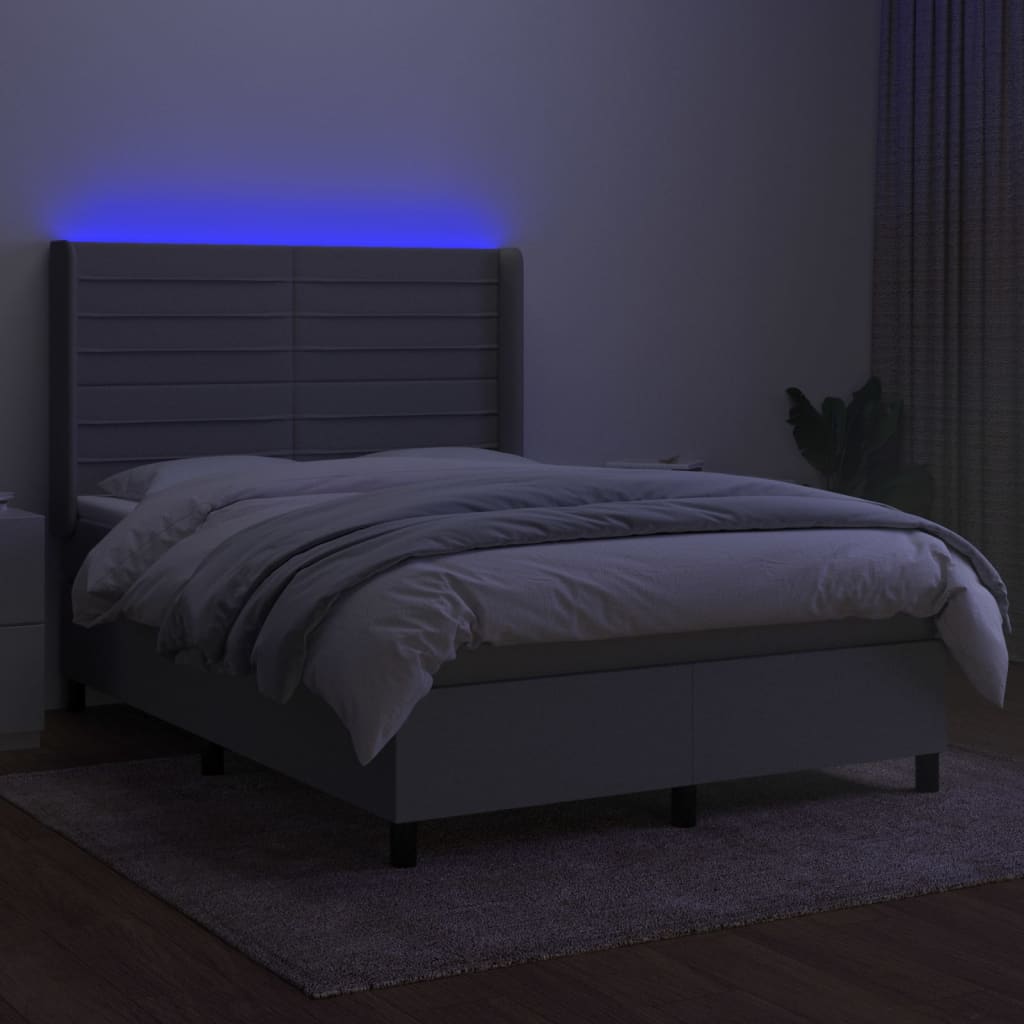 Világosszürke szövet rugós és LED-es ágy matraccal 140x190 cm 3