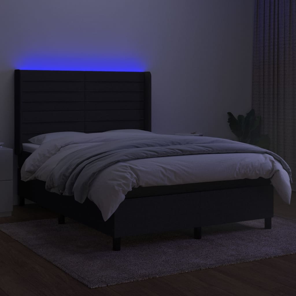 Fekete szövet rugós és LED-es ágy matraccal 140x200 cm 3