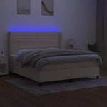 Krémszínű szövet rugós és LED-es ágy matraccal 160x200 cm 3