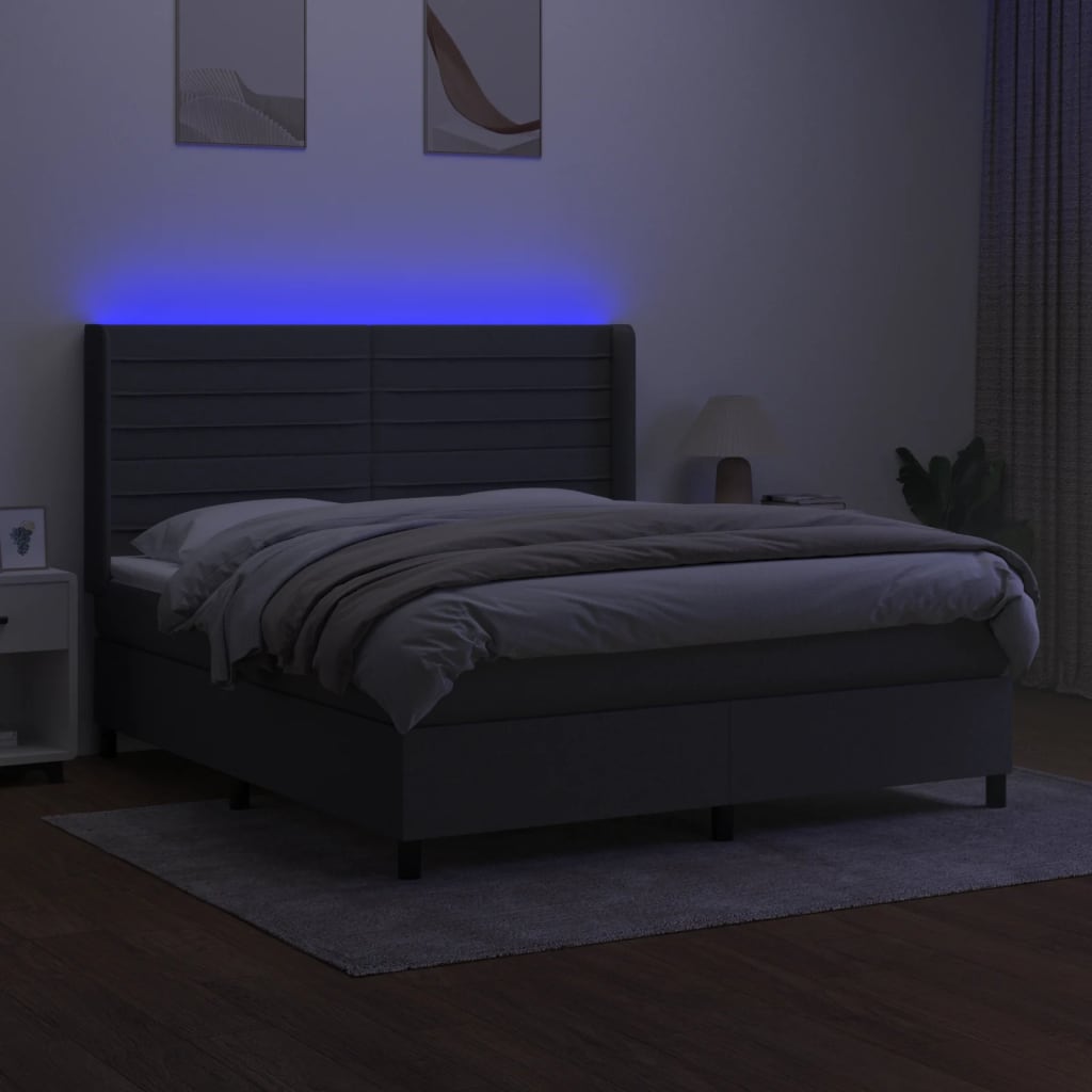 Sötétszürke szövet rugós és LED-es ágy matraccal 180 x 200 cm 3