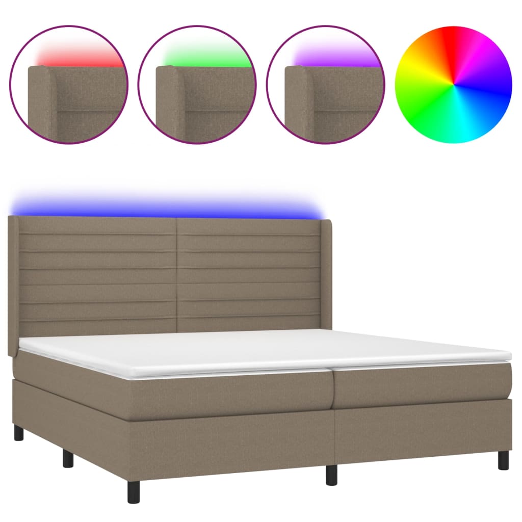 Tópszínű szövet rugós és LED-es ágy matraccal 200 x 200 cm 2