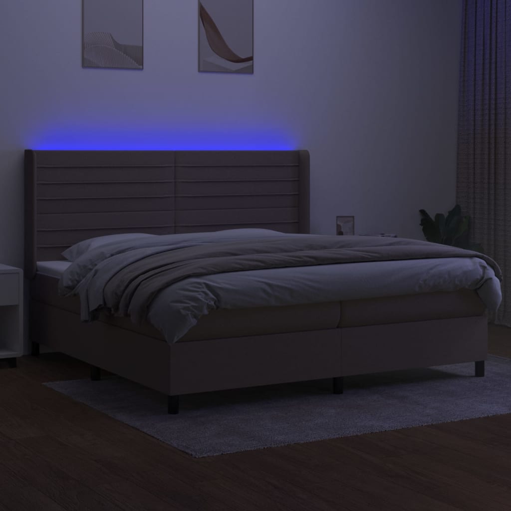 Tópszínű szövet rugós és LED-es ágy matraccal 200 x 200 cm 3