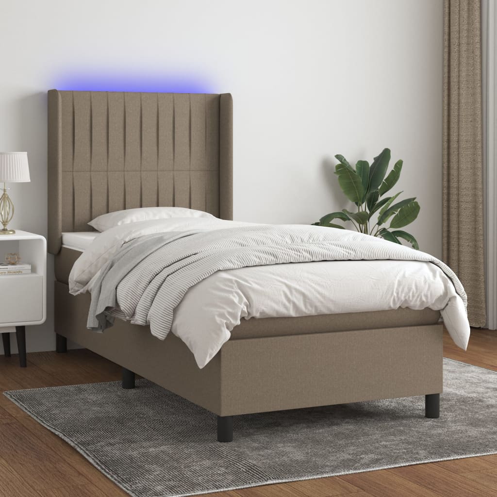 Tópszínű szövet rugós és LED-es ágy matraccal 80 x 200 cm
