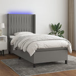 Sötétszürke szövet rugós és LED-es ágy matraccal 90x200 cm