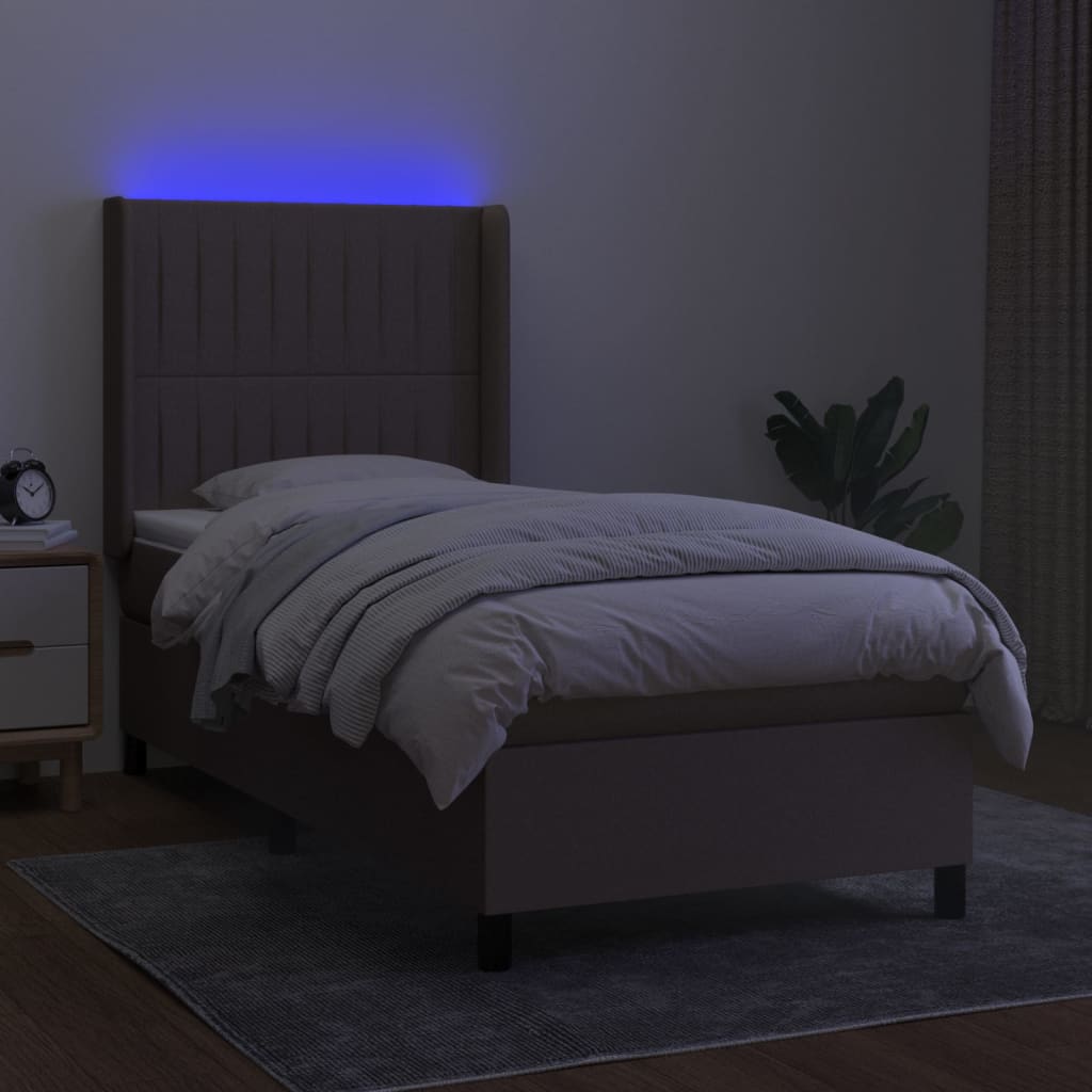 Tópszínű szövet rugós és LED-es ágy matraccal 90x200 cm 3