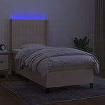 Krémszínű szövet rugós és LED-es ágy matraccal 90x200 cm 3