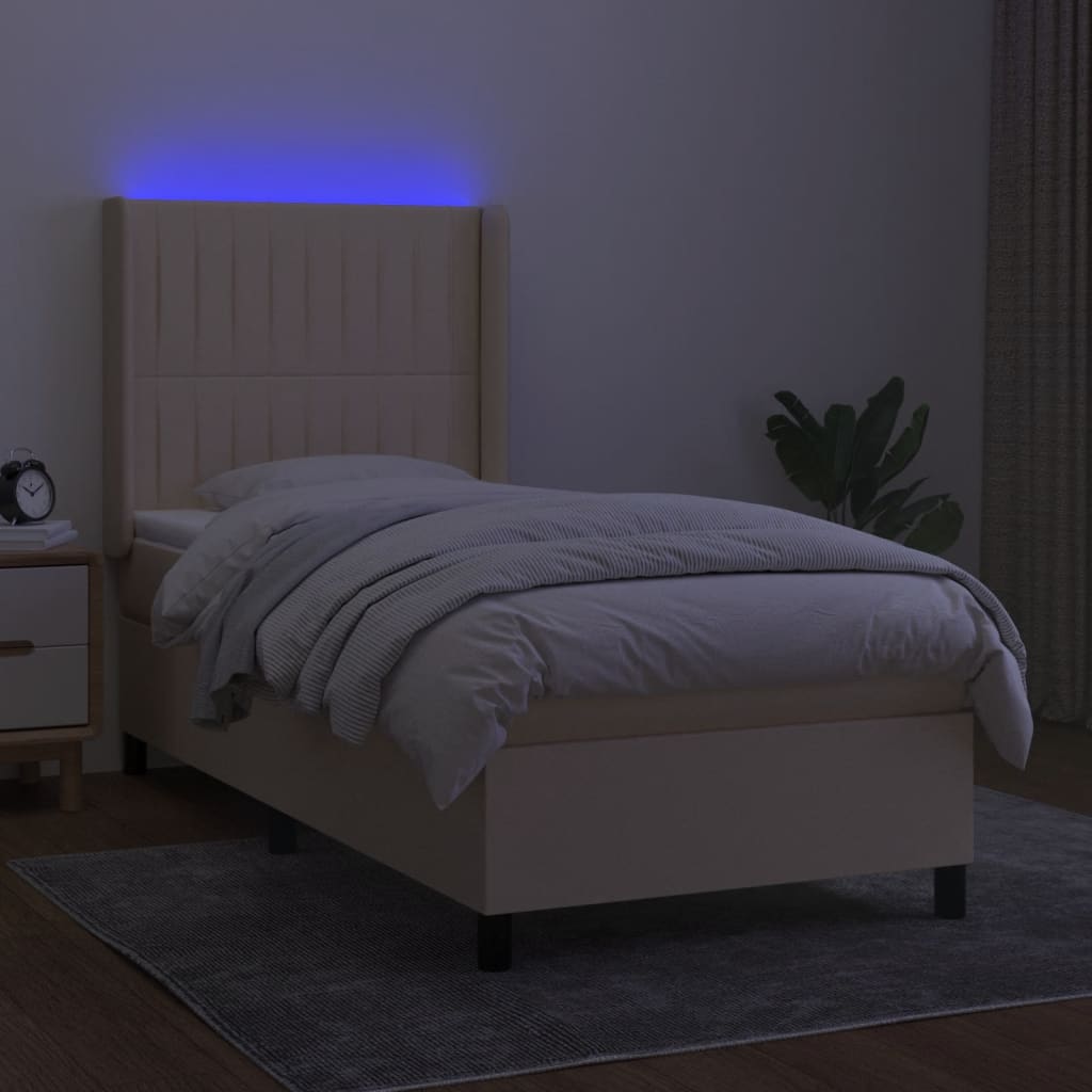 Krémszínű szövet rugós és LED-es ágy matraccal 90x200 cm 3