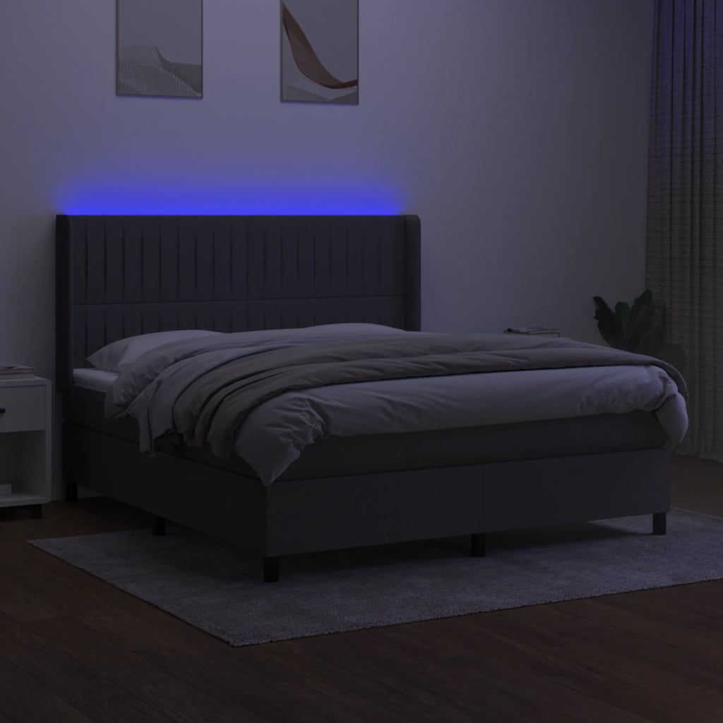 Sötétszürke szövet rugós és LED-es ágy matraccal 180 x 200 cm 3