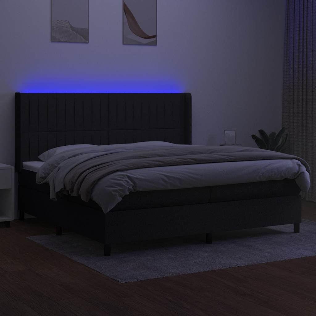 Fekete szövet rugós és LED-es ágy matraccal 200x200 cm 3