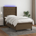 Barna szövet rugós és LED-es ágy matraccal 90x190 cm