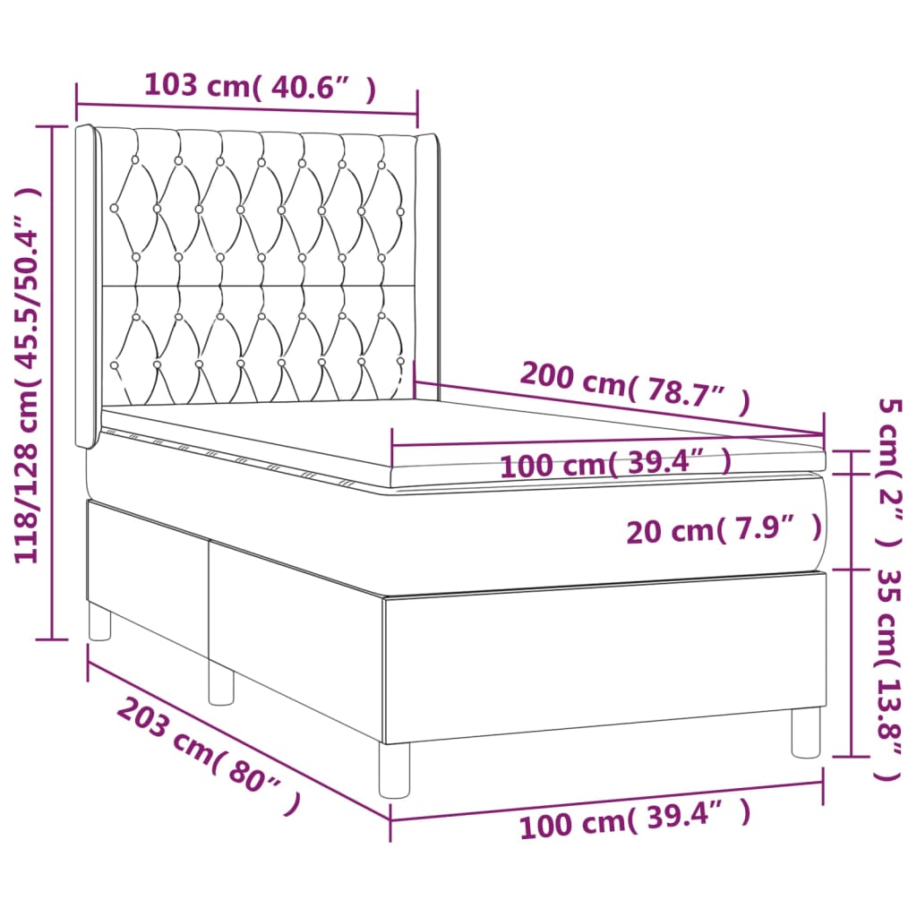 Sötétszürke szövet rugós és LED-es ágy matraccal 100x200 cm 8