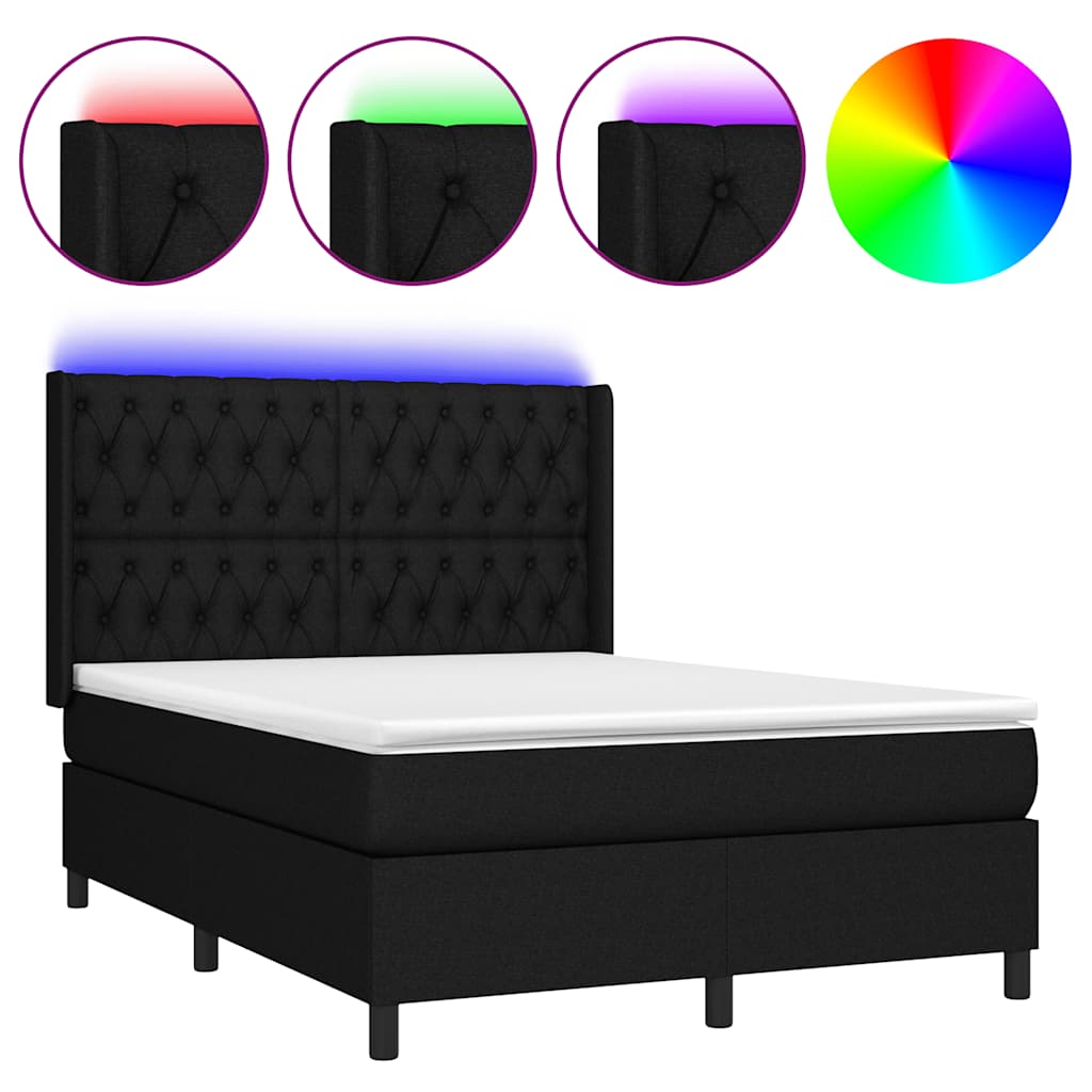 Fekete szövet rugós és LED-es ágy matraccal 140x190 cm 2