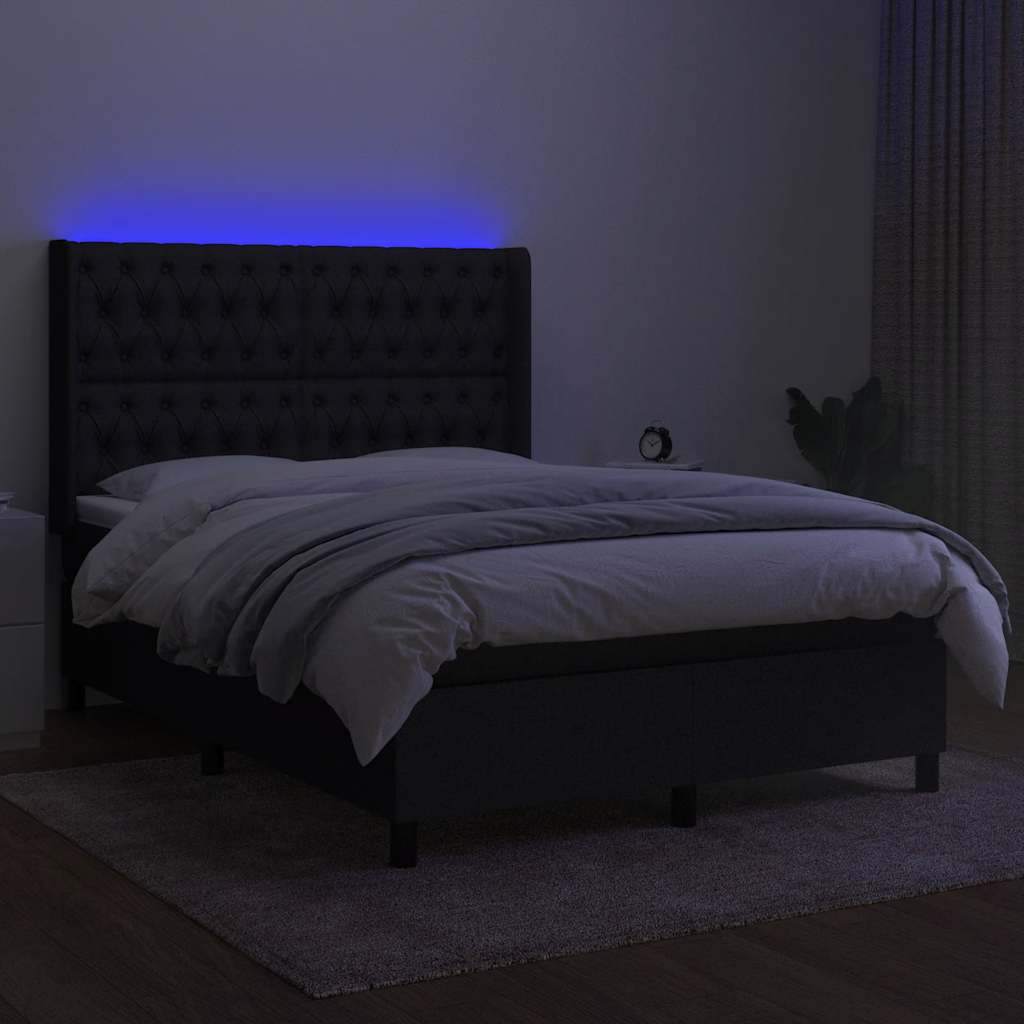 Fekete szövet rugós és LED-es ágy matraccal 140x190 cm 3