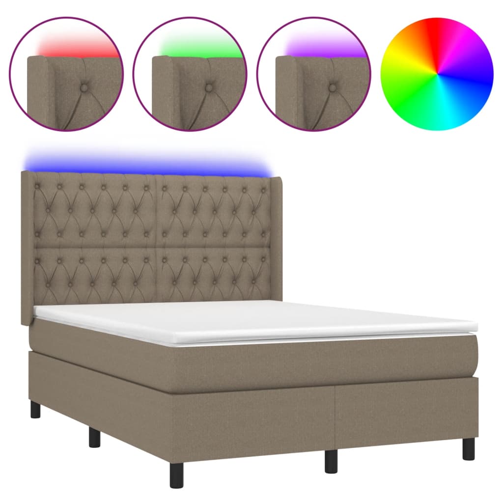 Tópszínű szövet rugós és LED-es ágy matraccal 140x190cm 2