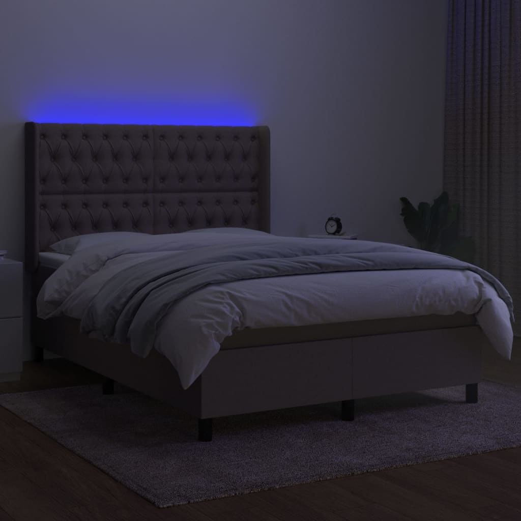 Tópszínű szövet rugós és LED-es ágy matraccal 140x190cm 3