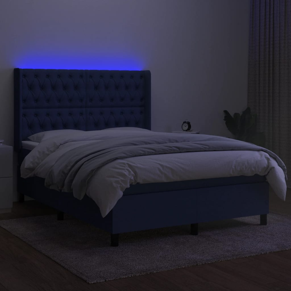 Kék szövet rugós és LED-es ágy matraccal 140x190 cm 3