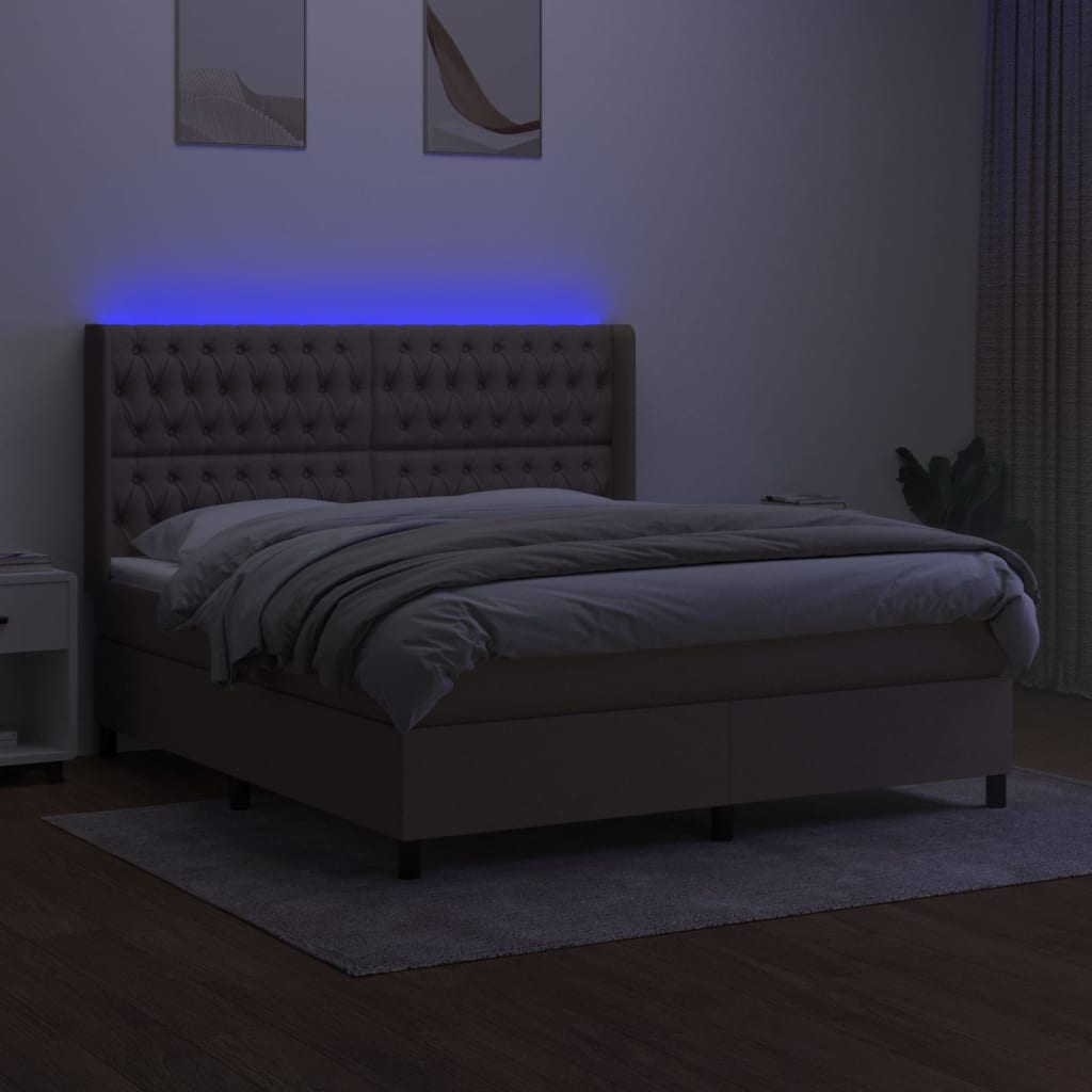 Tópszínű szövet rugós és LED-es ágy matraccal 160x200 cm 3