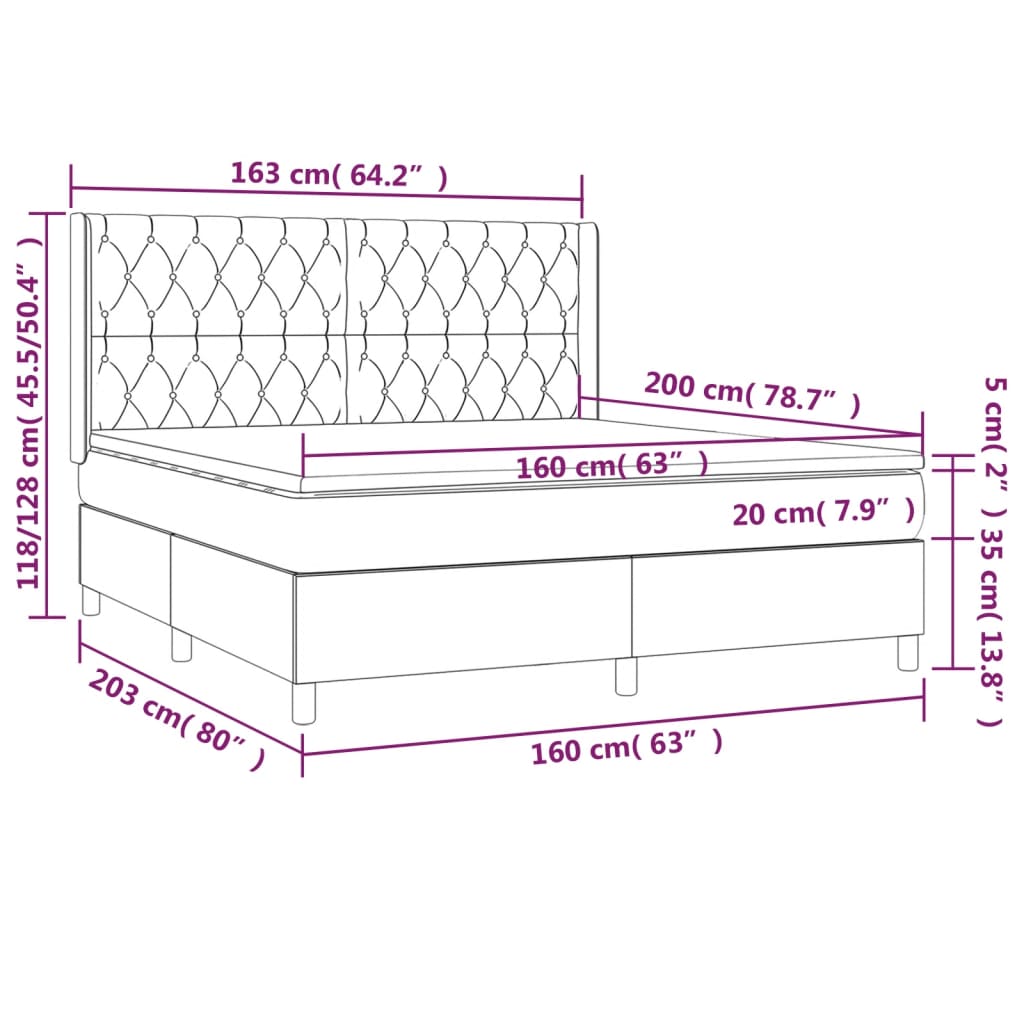Tópszínű szövet rugós és LED-es ágy matraccal 160x200 cm 8