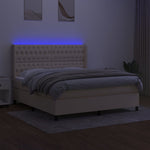 Krémszínű szövet rugós és LED-es ágy matraccal 160x200 cm 3