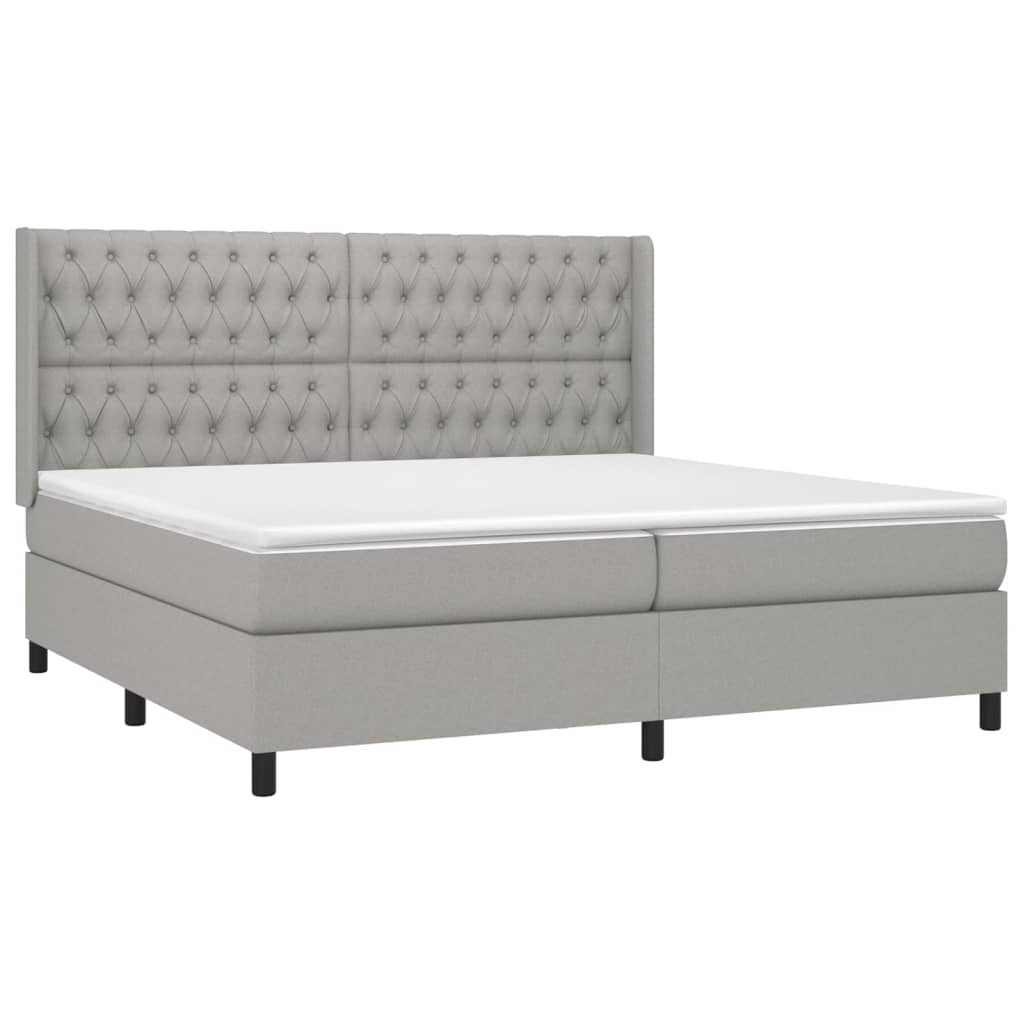 Világosszürke szövet rugós és LED-es ágy matraccal 200x200 cm 4