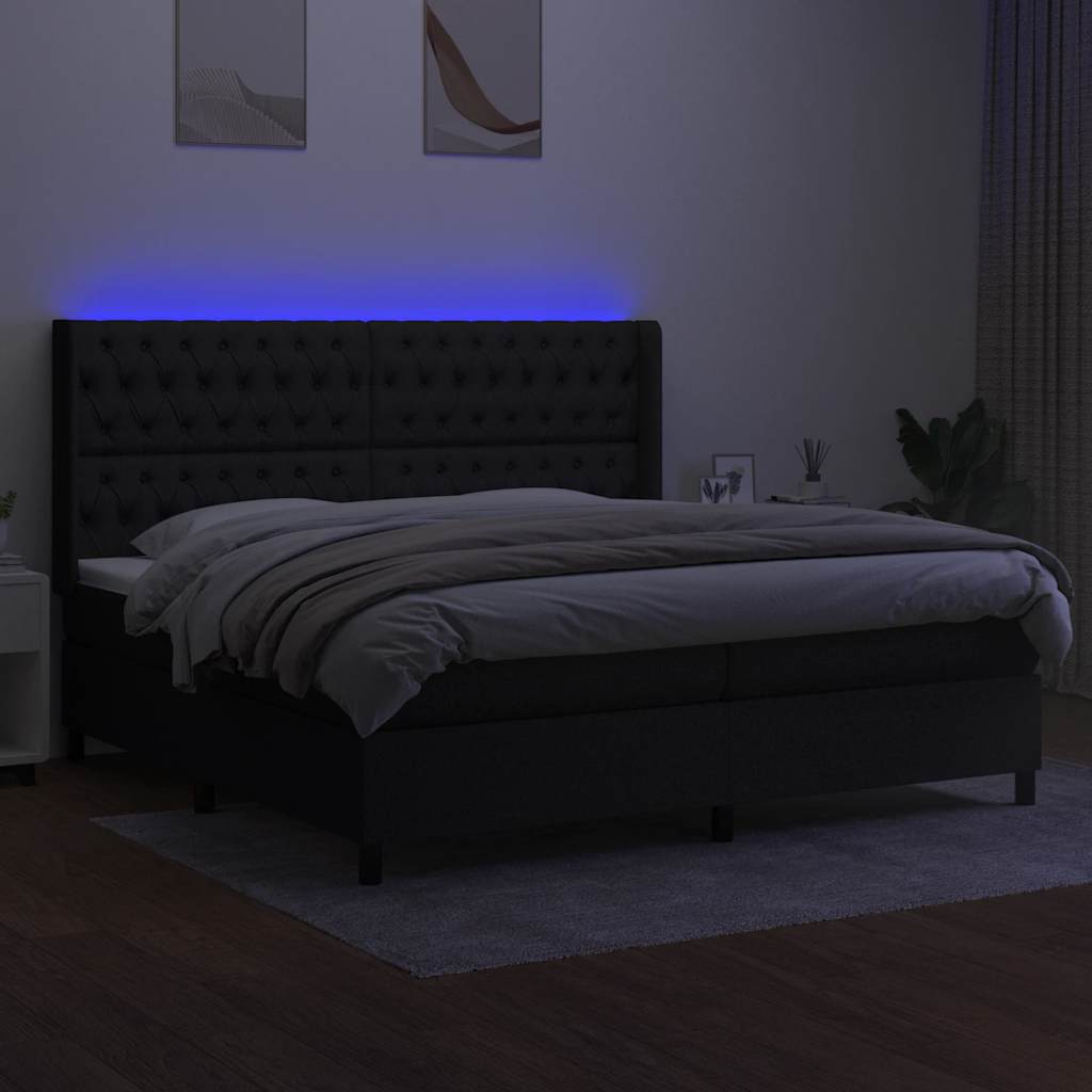 Fekete szövet rugós és LED-es ágy matraccal 200x200 cm 3