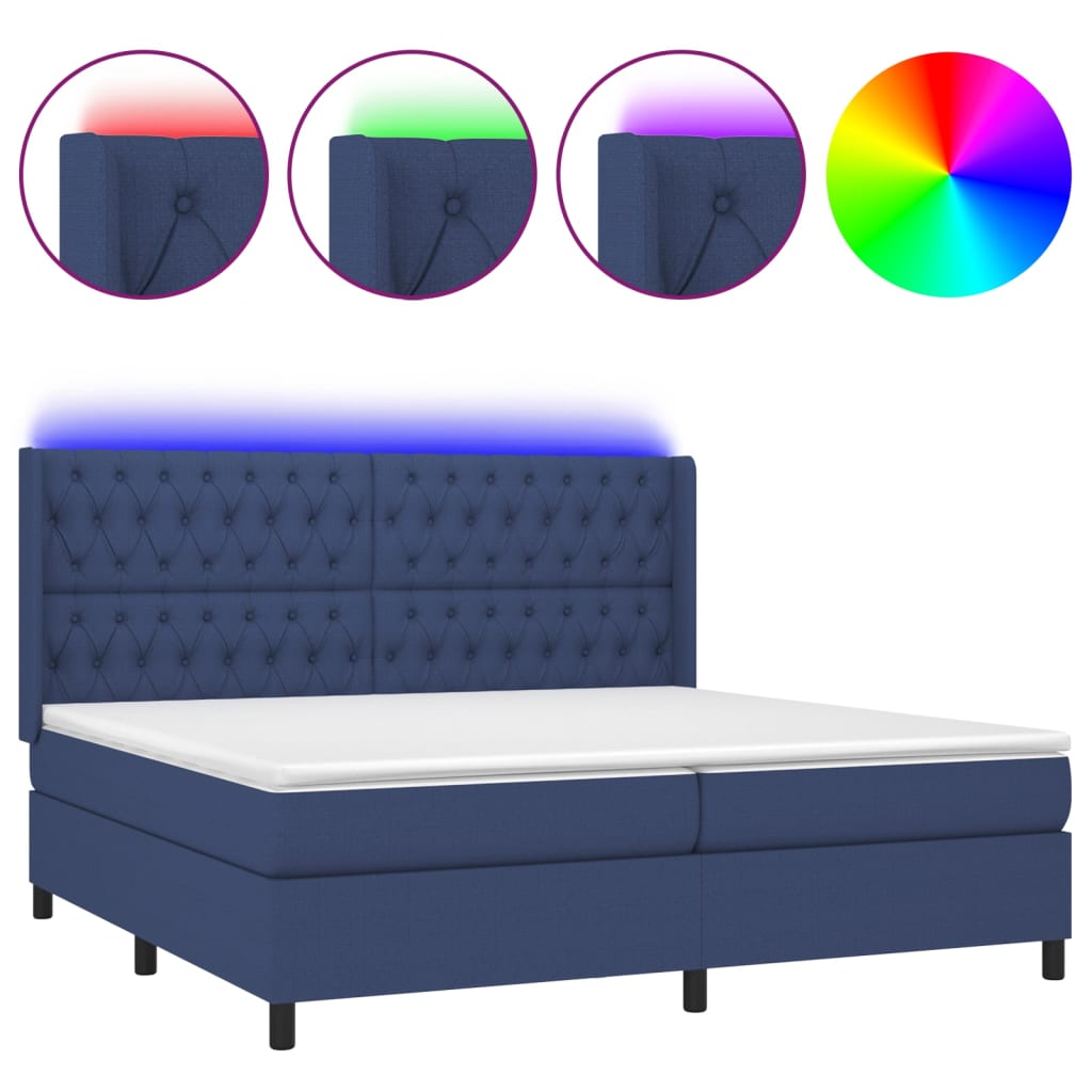 Kék szövet rugós és LED-es ágy matraccal 200 x 200 cm 2