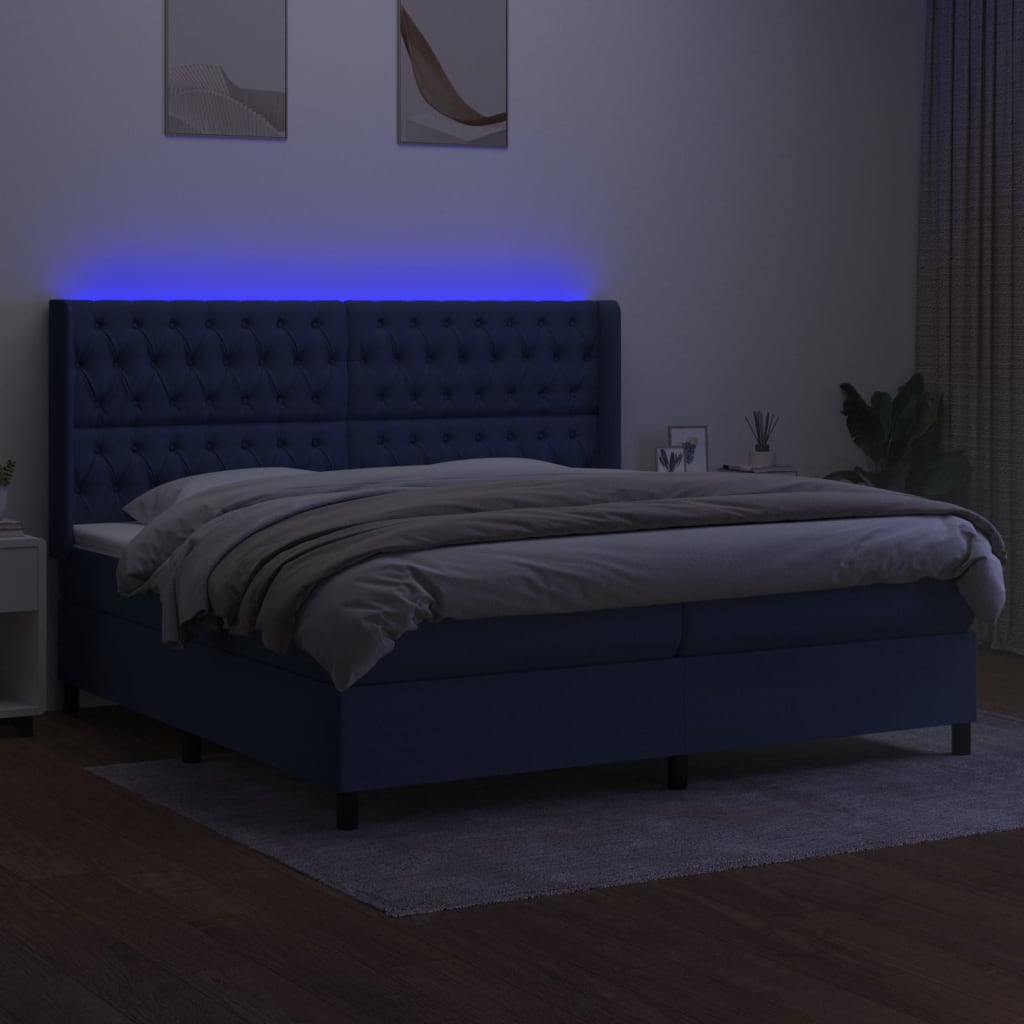 Kék szövet rugós és LED-es ágy matraccal 200 x 200 cm 3