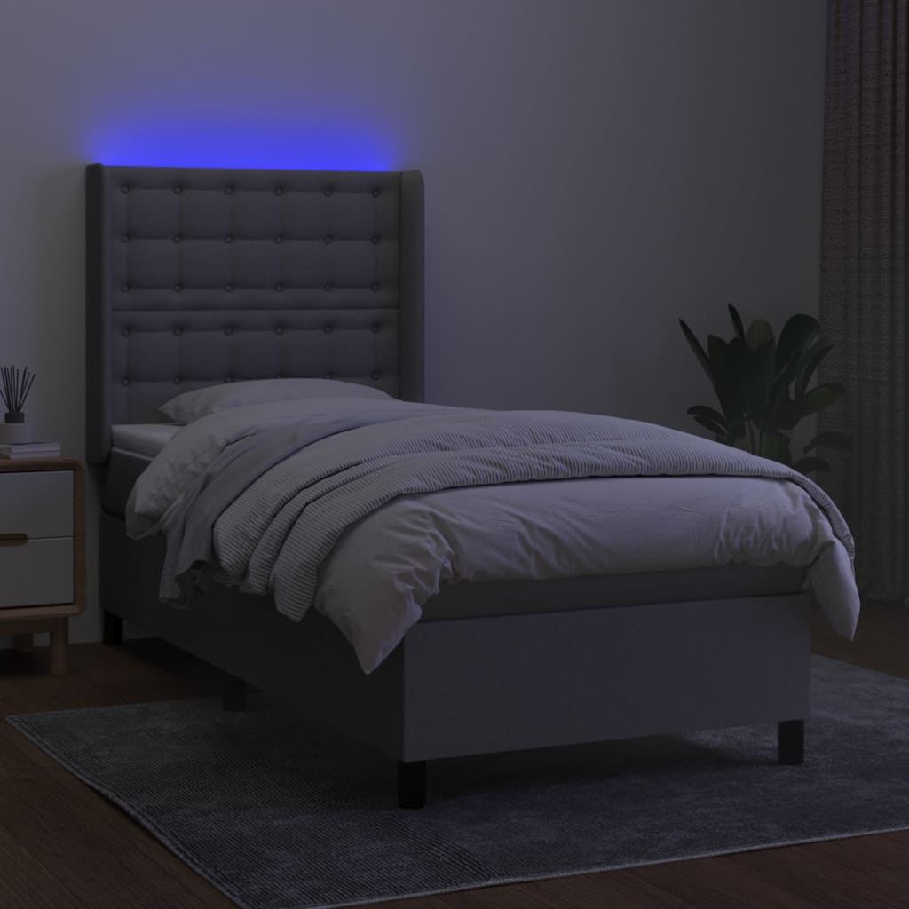 Világosszürke szövet rugós és LED-es ágy matraccal 90x190 cm 3