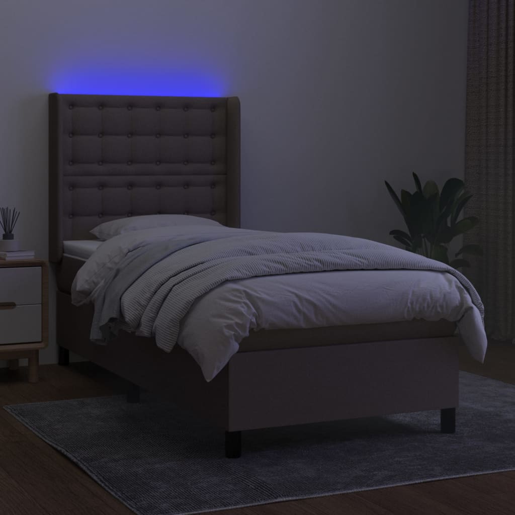 Tópszínű szövet rugós és LED-es ágy matraccal 90x190 cm 3
