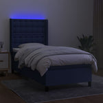 Kék szövet rugós és LED-es ágy matraccal 90x190 cm 3