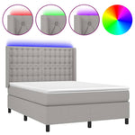 Világosszürke szövet rugós és LED-es ágy matraccal 140x190 cm 2