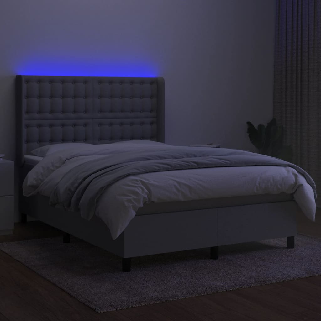 Világosszürke szövet rugós és LED-es ágy matraccal 140x190 cm 3