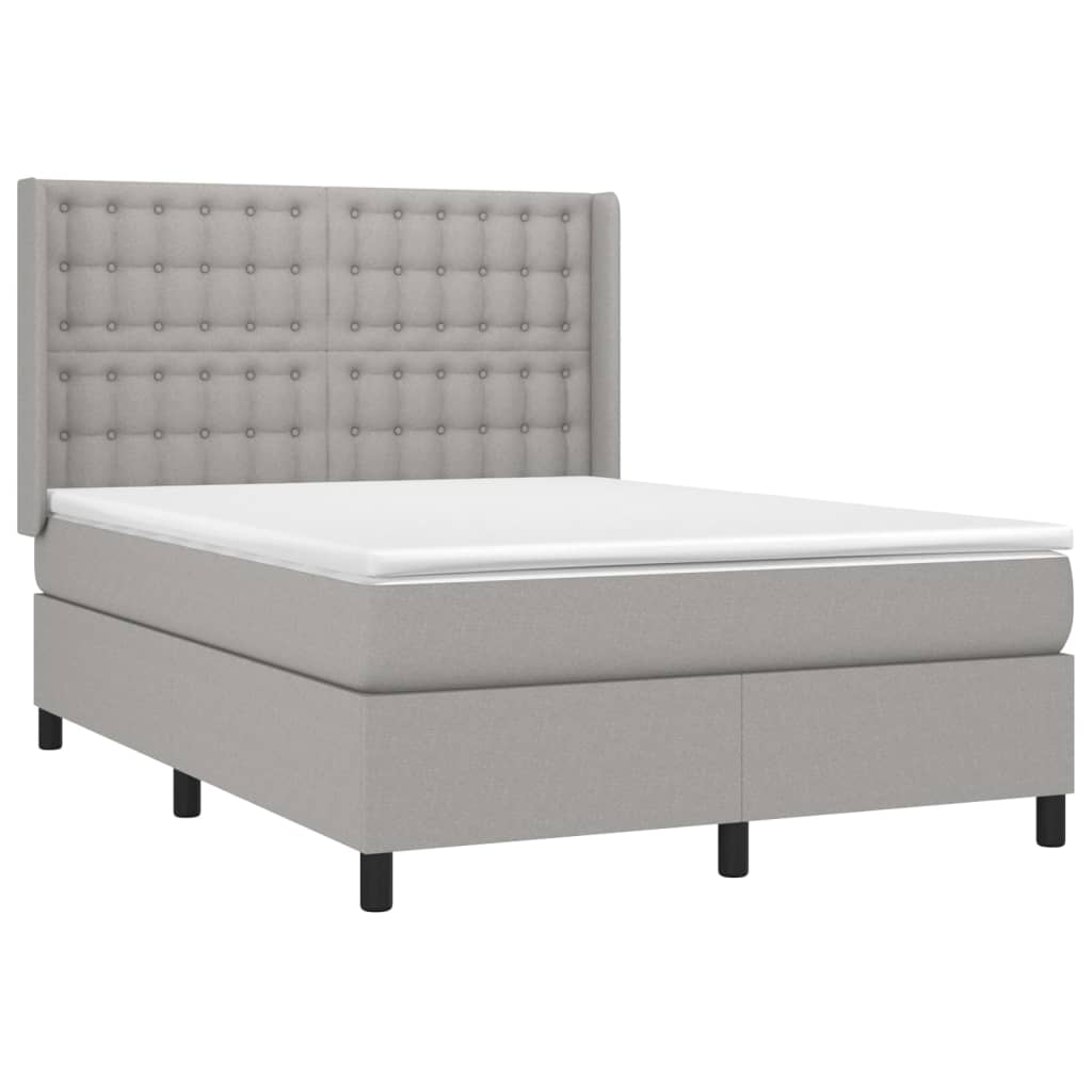 Világosszürke szövet rugós és LED-es ágy matraccal 140x190 cm 4