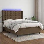 Barna szövet rugós és LED-es ágy matraccal 140x190 cm