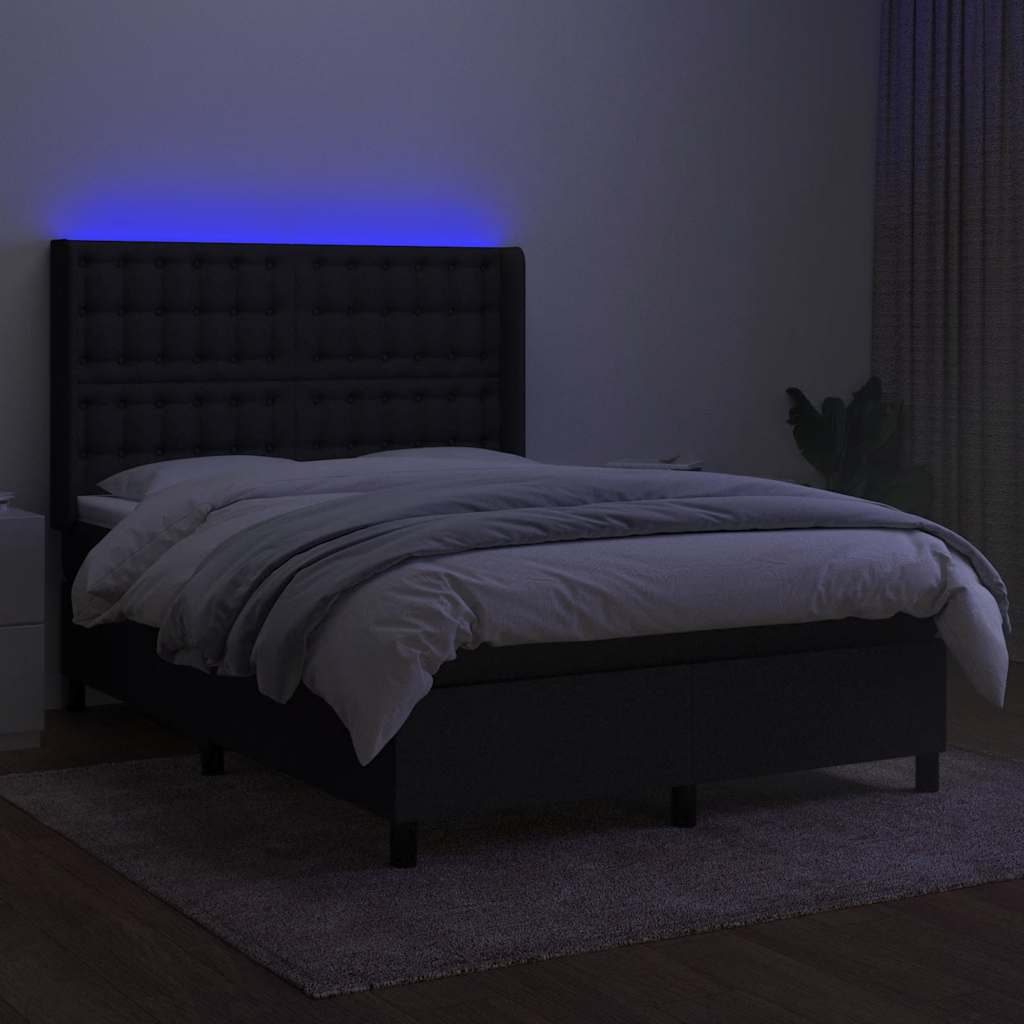 Fekete szövet rugós és LED-es ágy matraccal 140x200 cm 3