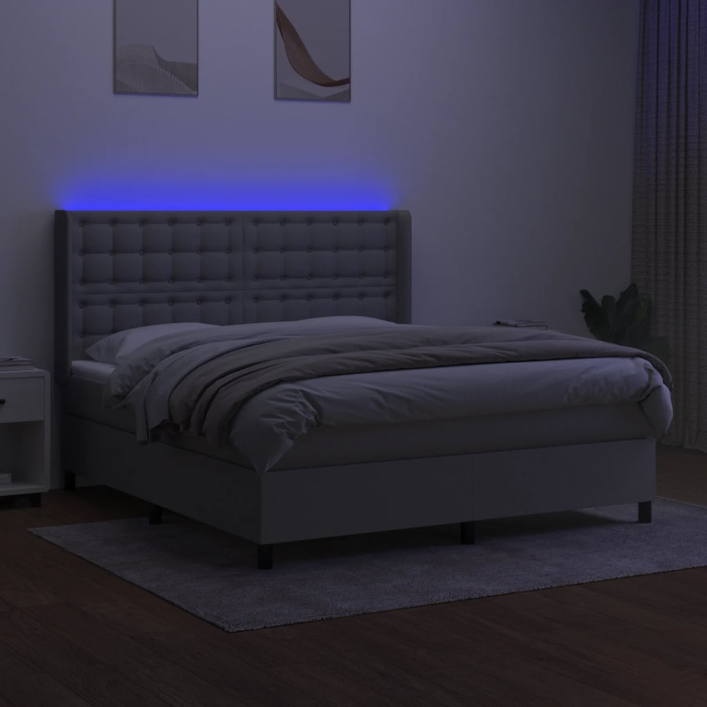 Világosszürke szövet rugós és LED-es ágy matraccal 160x200 cm 3
