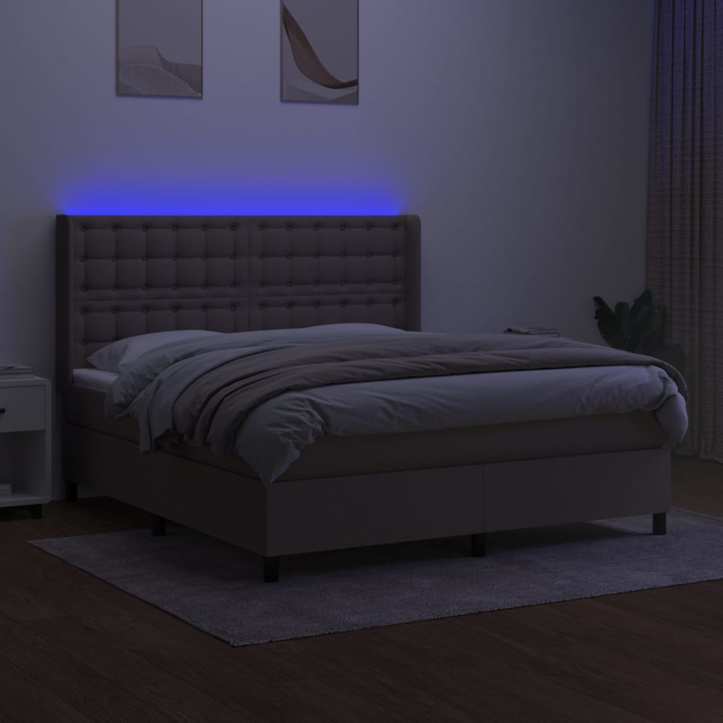 Tópszínű szövet rugós és LED-es ágy matraccal 180 x 200 cm 3