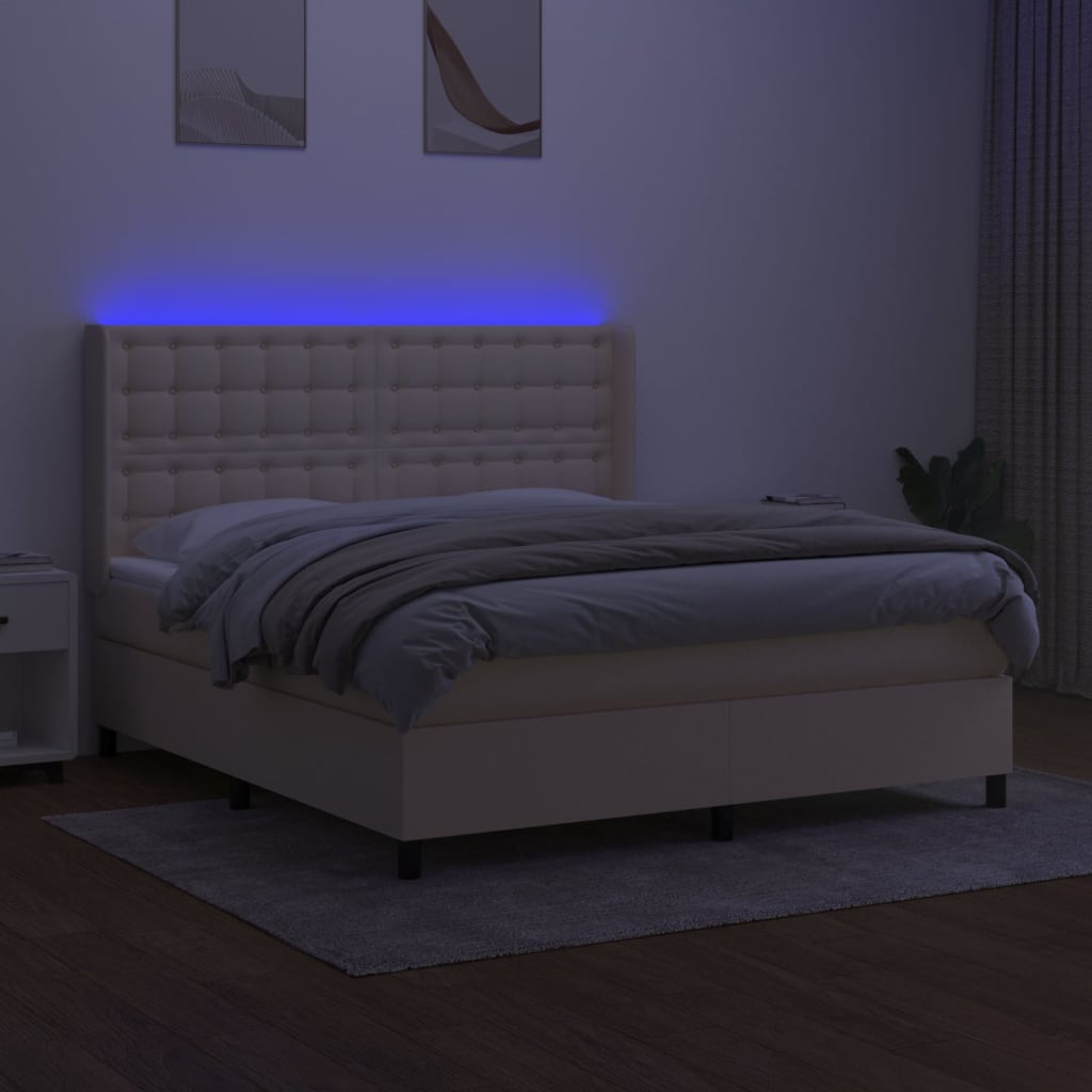 Krémszínű szövet rugós és LED-es ágy matraccal 180 x 200 cm 3