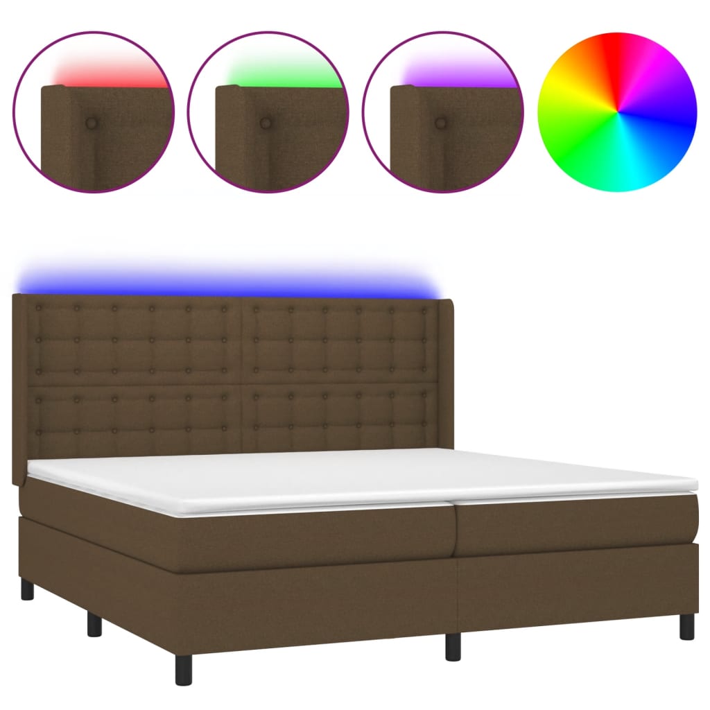 Barna szövet rugós és LED-es ágy matraccal 200x200 cm 2