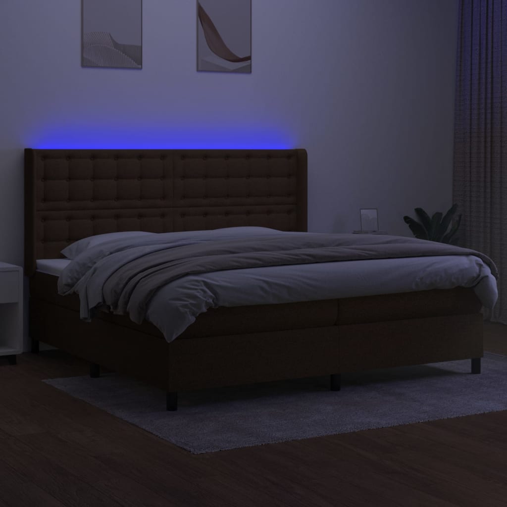 Barna szövet rugós és LED-es ágy matraccal 200x200 cm 3