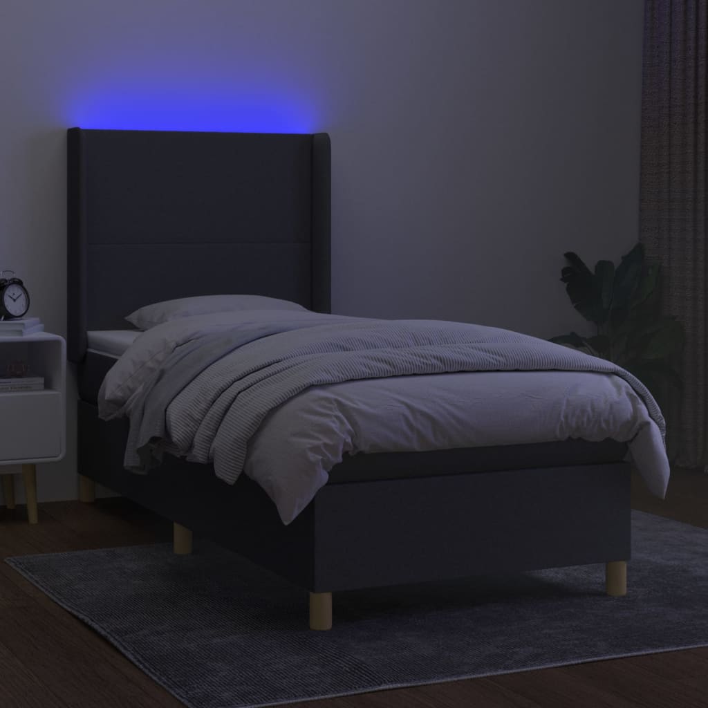 Sötétszürke szövet rugós és LED-es ágy matraccal 80 x 200 cm 3